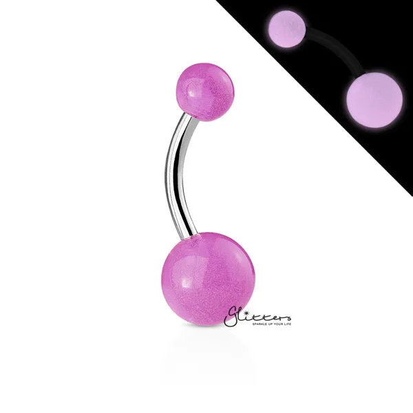 14GA Glow In The Dark Balls Belly Button Ring-Purple