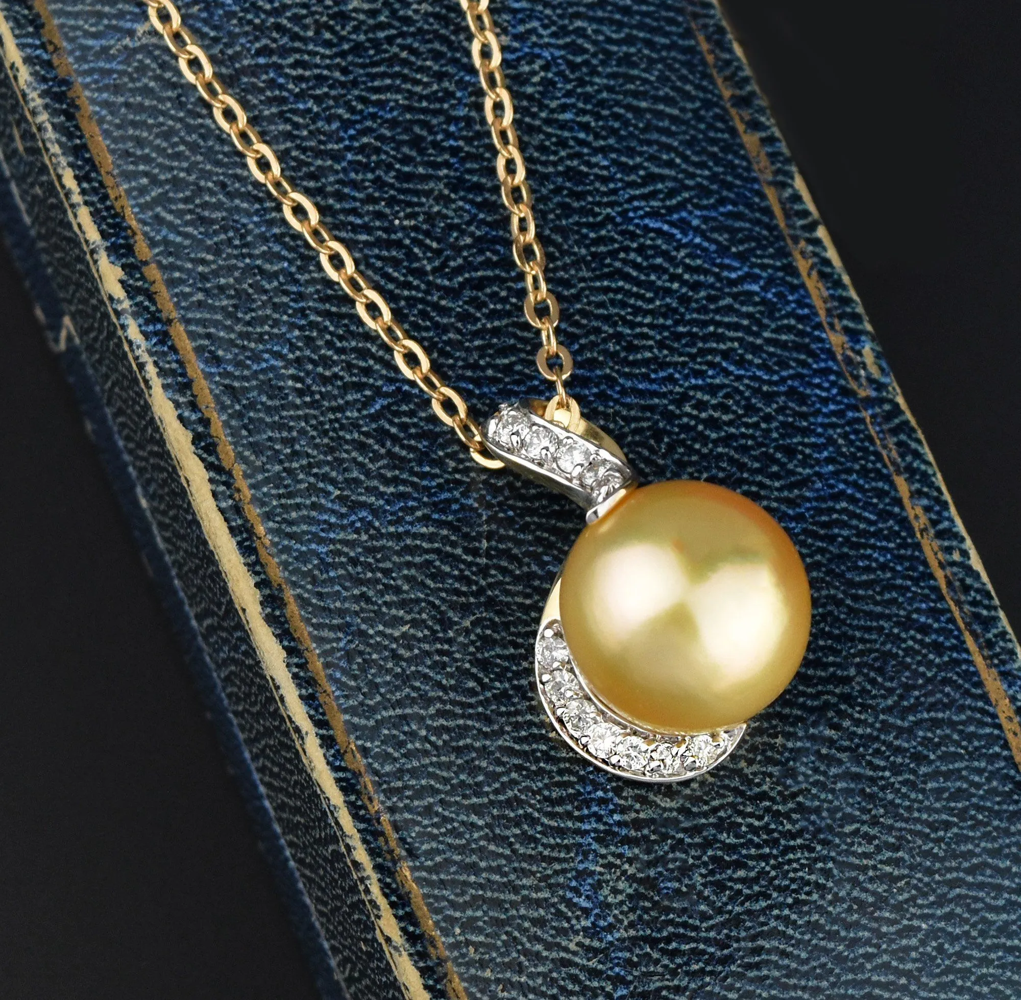 14K Gold Golden Pearl .30 Carat Diamond Pendant Necklace