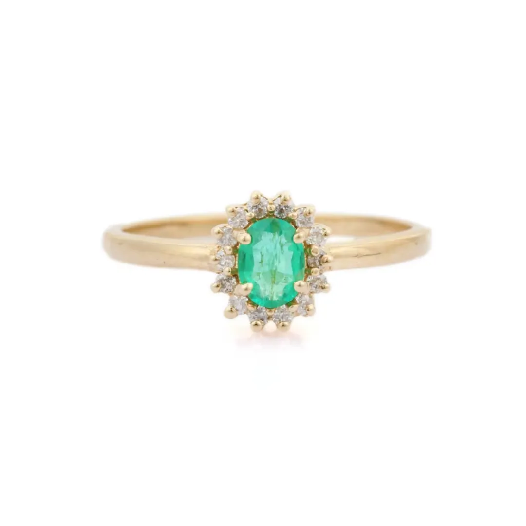 14K Yellow Gold Emerald Diamond Ring