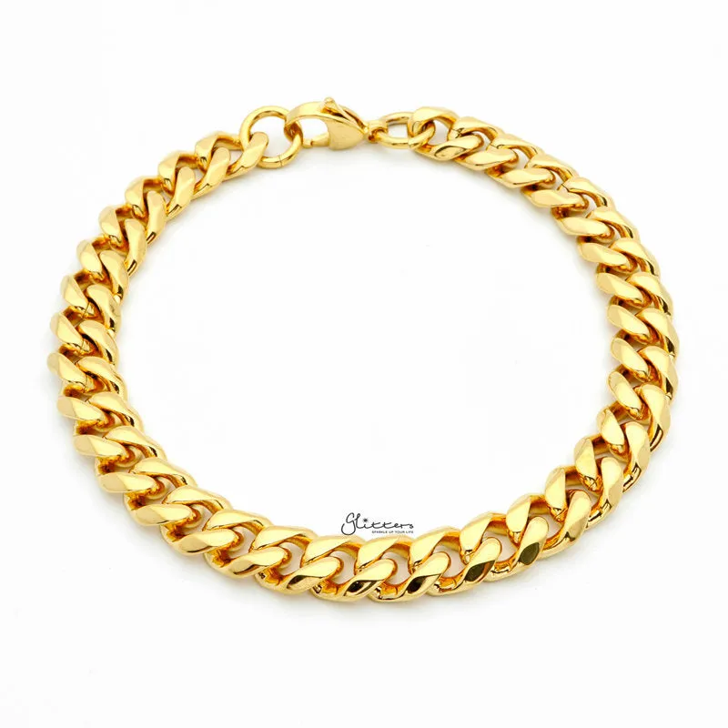 18K Gold I.P Stainless Steel Beveled Cuban Chain Bracelet - 9mm Width