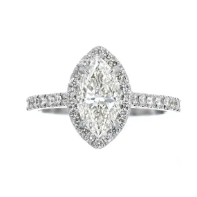 18K White Gold 1.51 Carat Marquise Diamond Halo Engagement Ring GIA Certified