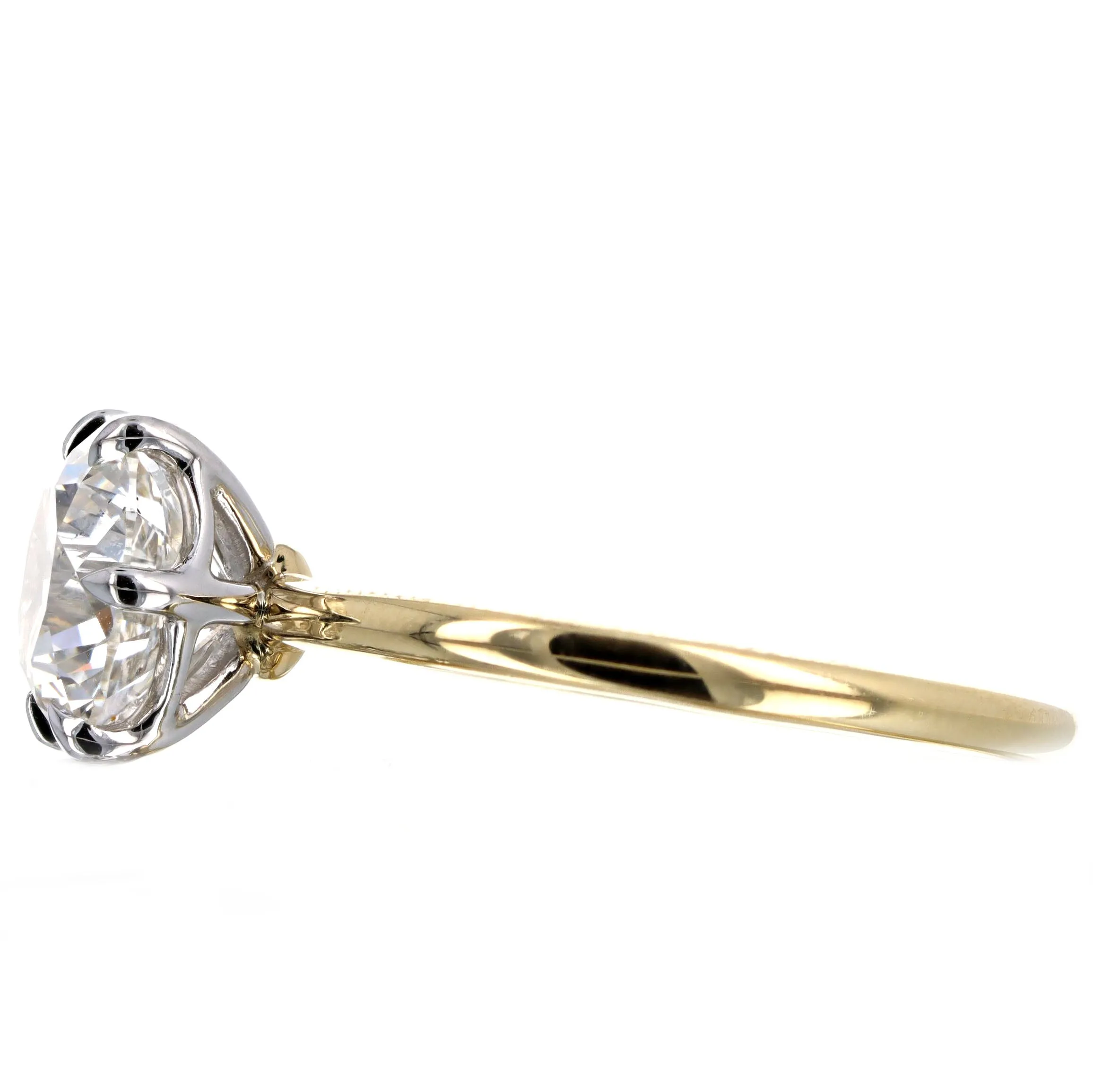 2.12 Carat Round Brilliant Diamond Solitaire Engagement Ring in 18K Yellow Gold & Platinum GIA Certified