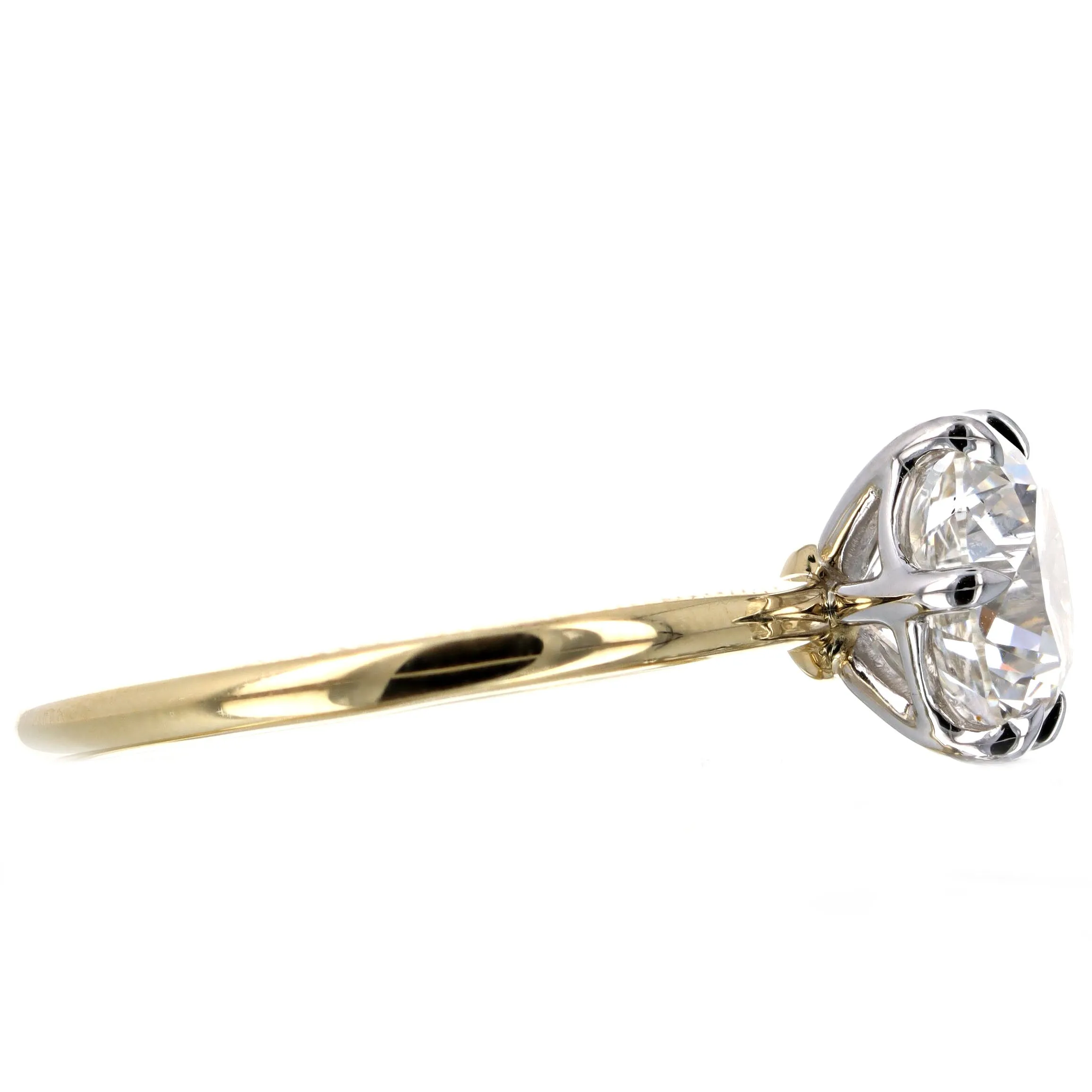 2.12 Carat Round Brilliant Diamond Solitaire Engagement Ring in 18K Yellow Gold & Platinum GIA Certified