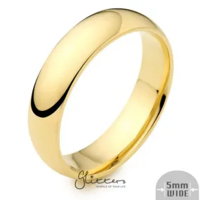 24K Gold Ion Plated over Stainless Steel 5mm Wide Glossy Mirror Polished Plain Band Ring