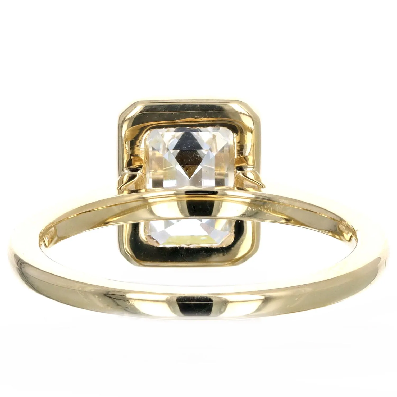 2.51 Carat Emerald Cut Diamond Bezel Engagement Ring in 18K Yellow Gold GIA Certified