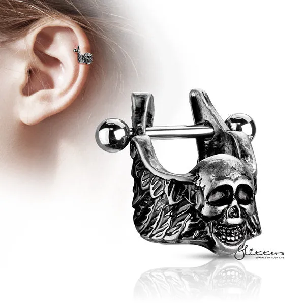 316L Surgical Steel Barbell with Skull with Winged Sides Helix Cuff