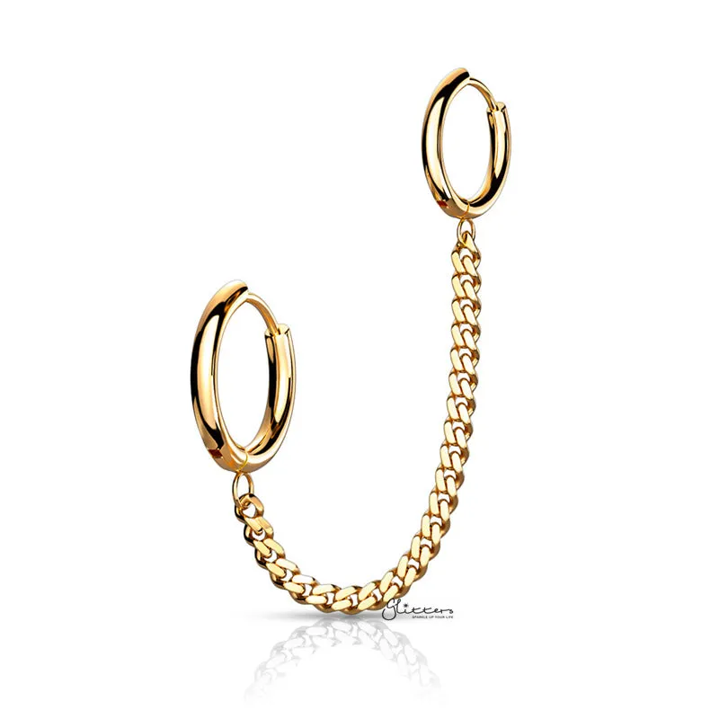 316L Surgical Steel Chain Linked Ear Huggie Hoops - Gold