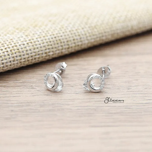 925 Sterling Silver Hollow Circle CZ Stud Earrings