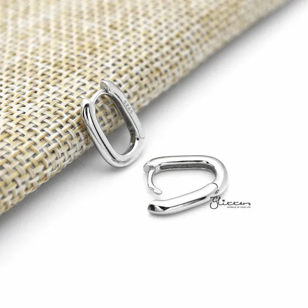 925 Sterling Silver Plain Oval Shape One-Touch Huggie Earrings