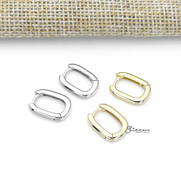 925 Sterling Silver Plain Oval Shape One-Touch Huggie Earrings