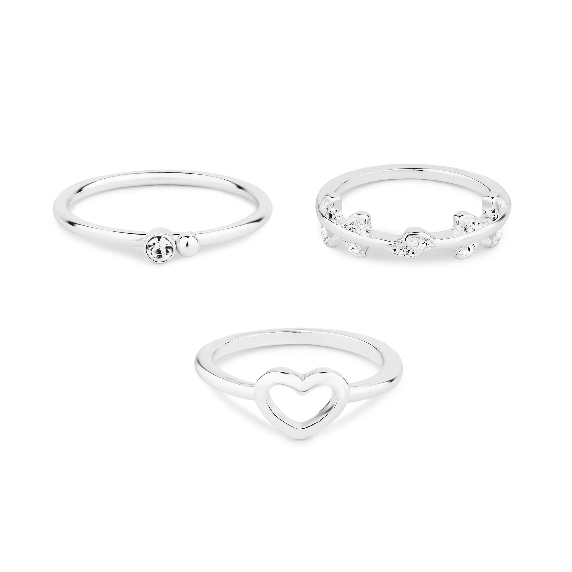 Accessorize London Women's 3 X Heart Vine Rings-Medium