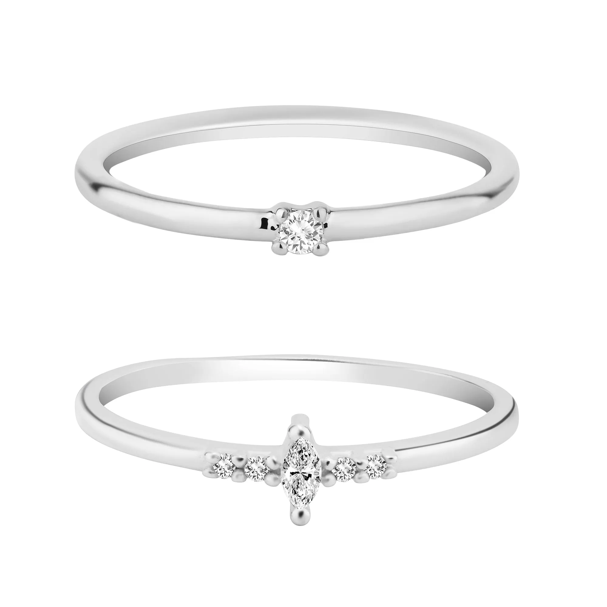 Accessorize London Women's 925 Sterling Silver Hallmark Cubic Zirconia Sparkle Stacking Rings Set Of Two-Medium