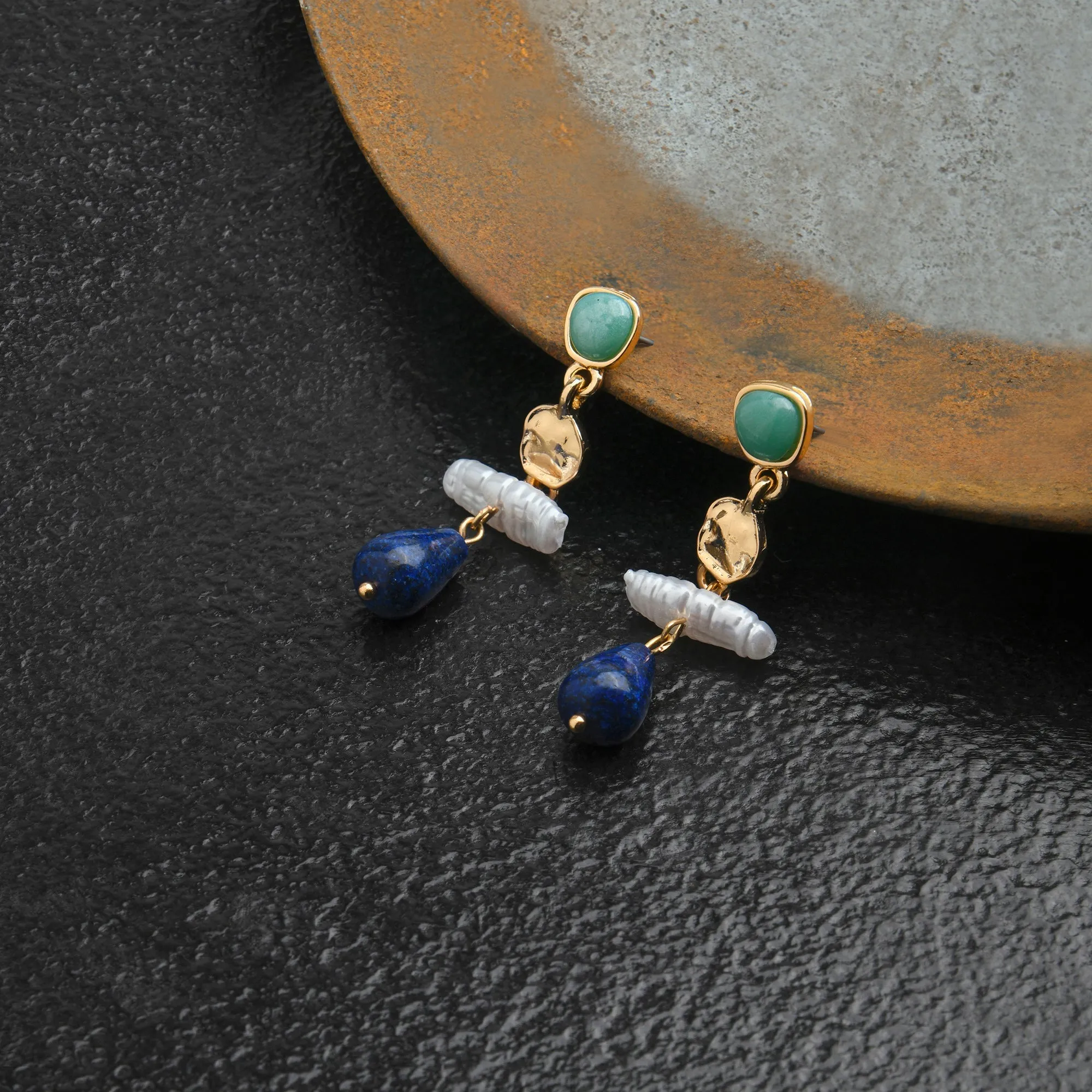 Accessorize London Women's Blue Eclectic Pearl Gem Drop Earrings