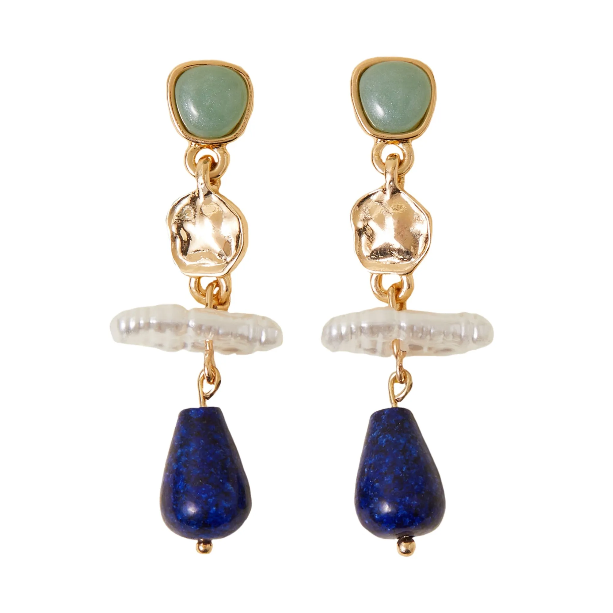 Accessorize London Women's Blue Eclectic Pearl Gem Drop Earrings