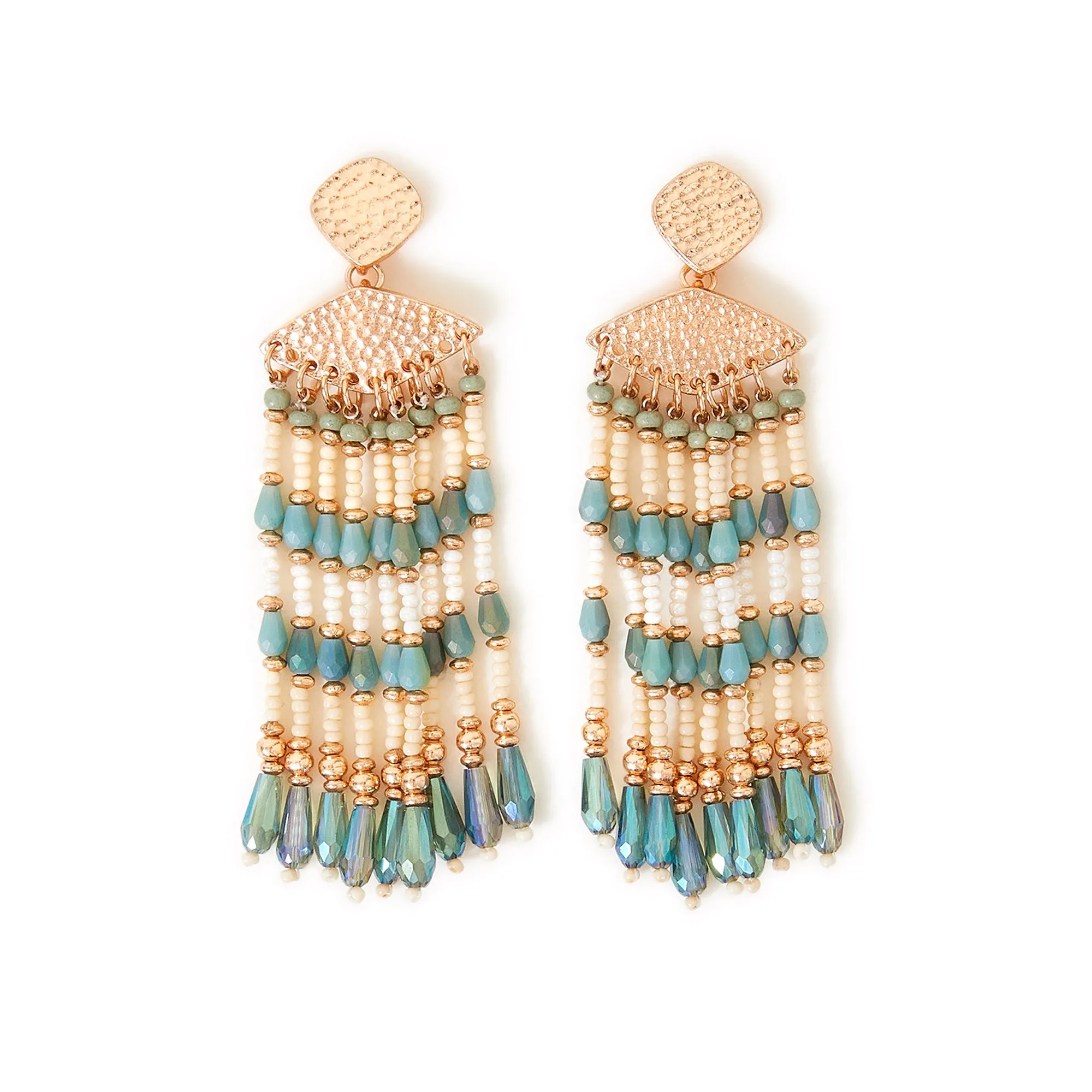 Accessorize London Women's Green Chevron Beaded Tassel Earrings