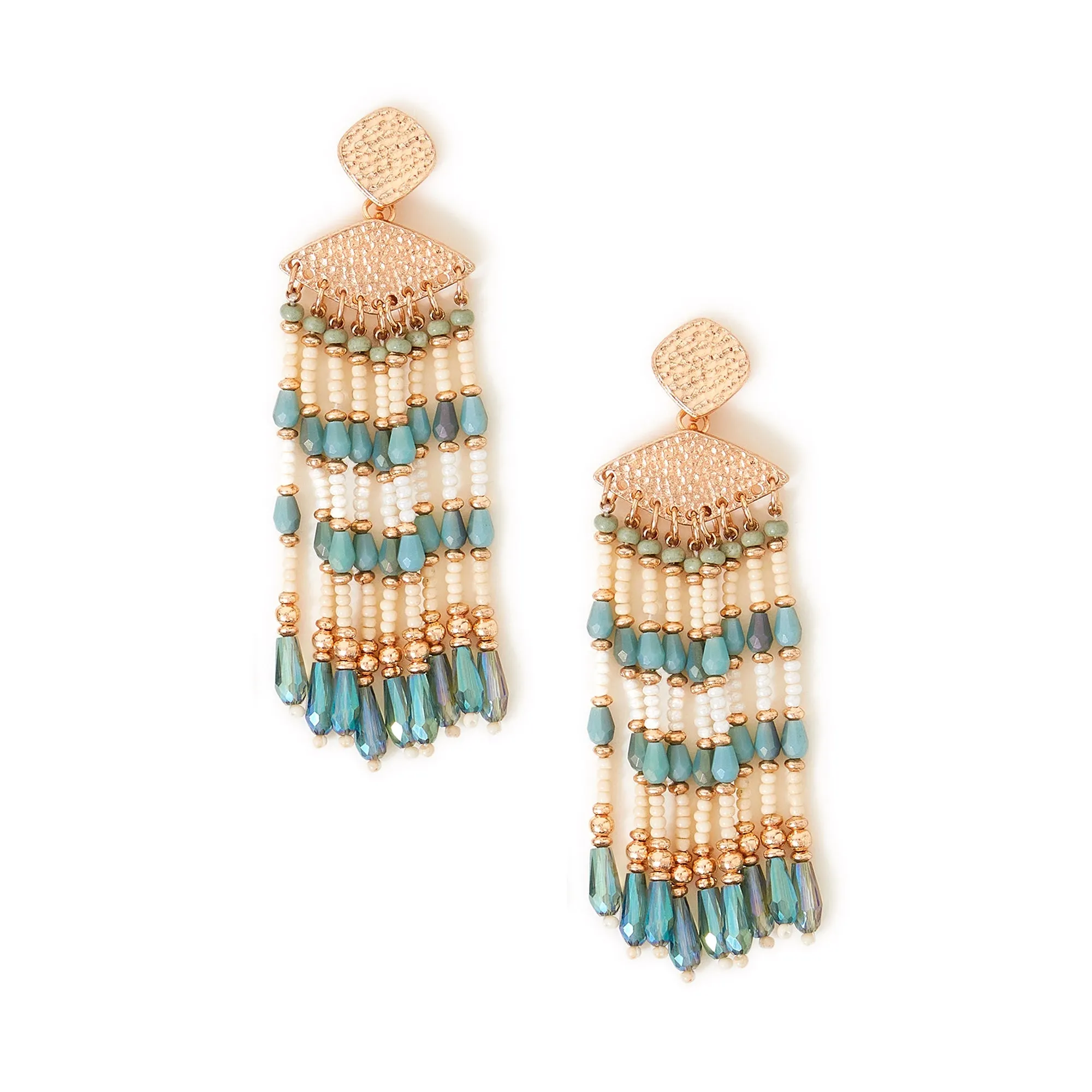 Accessorize London Women's Green Chevron Beaded Tassel Earrings