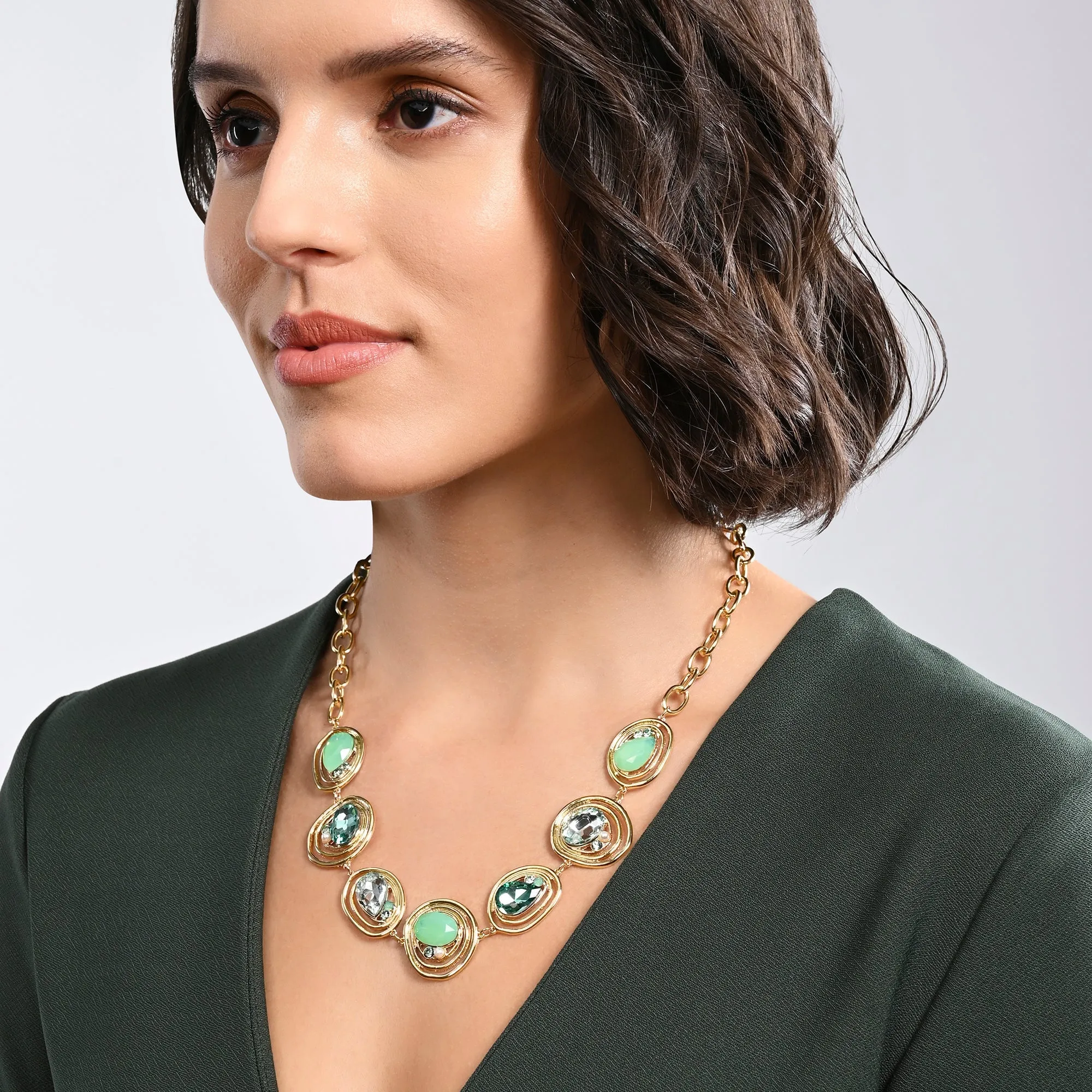 Accessorize London Women's Green Encircled Gem Collar Necklace