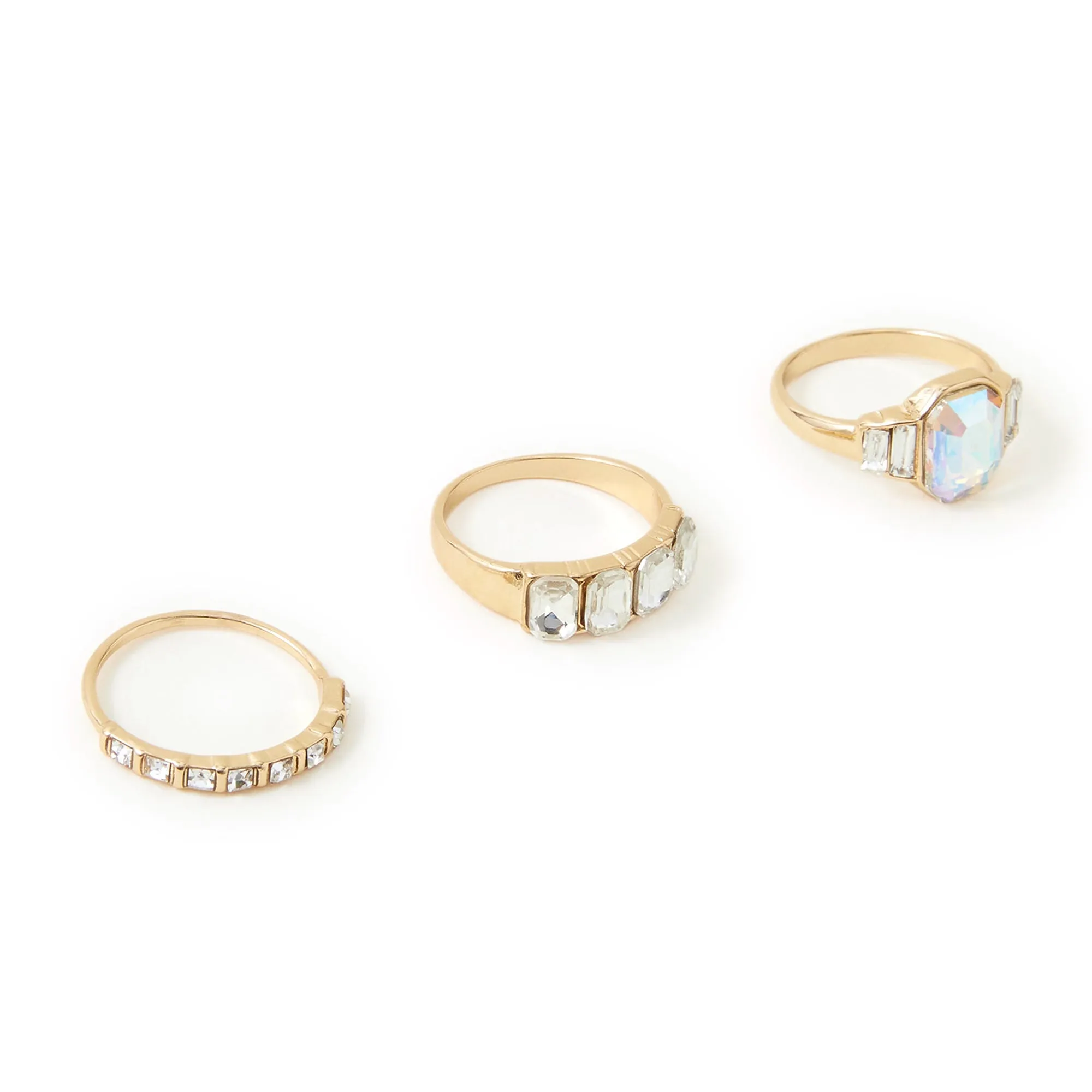 Accessorize London Women's Jewel Embellished Rings Set Of Three White-Small