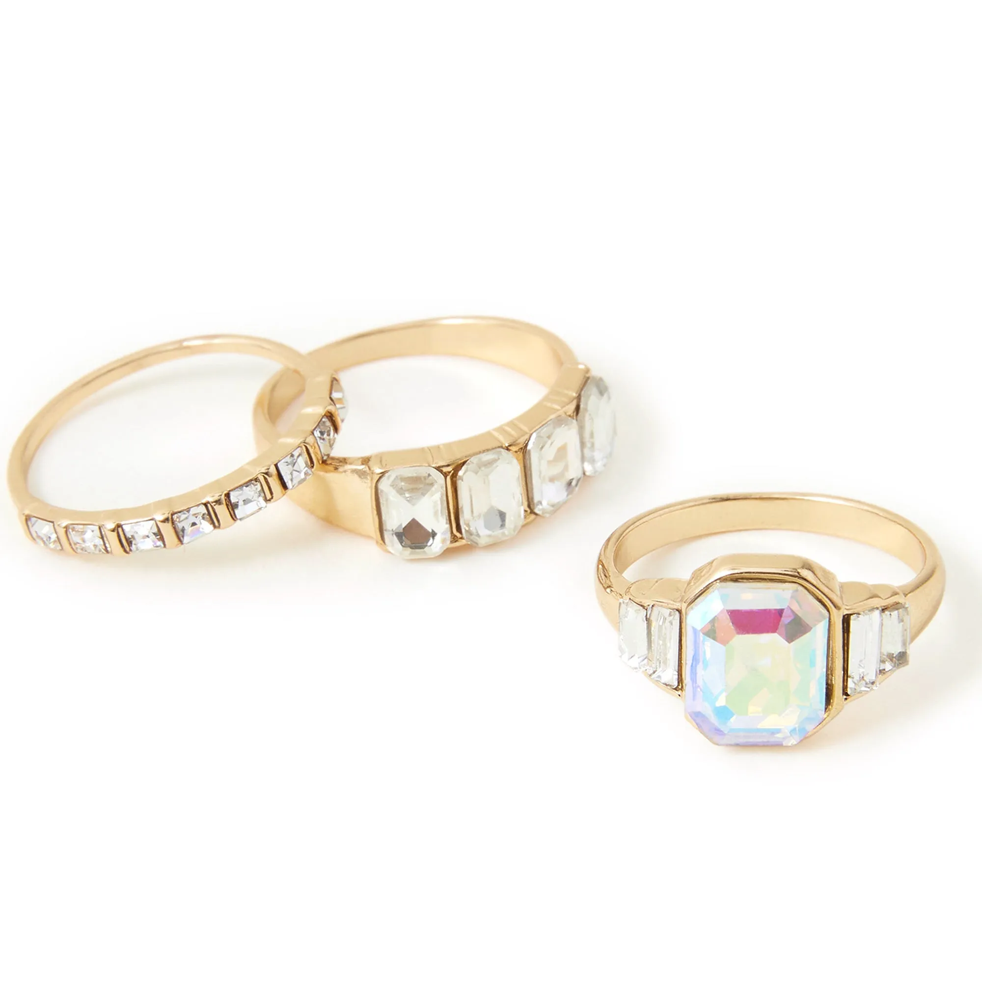 Accessorize London Women's Jewel Embellished Rings Set Of Three White-Small