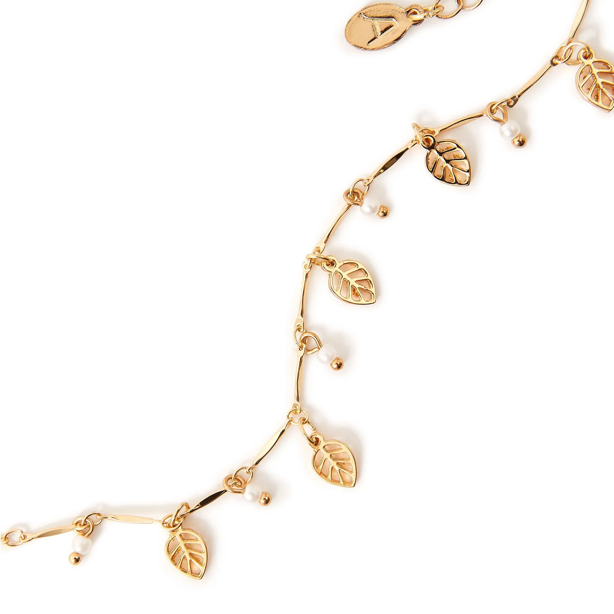 Accessorize London Women's Leaf And Pearl Charm Anklet