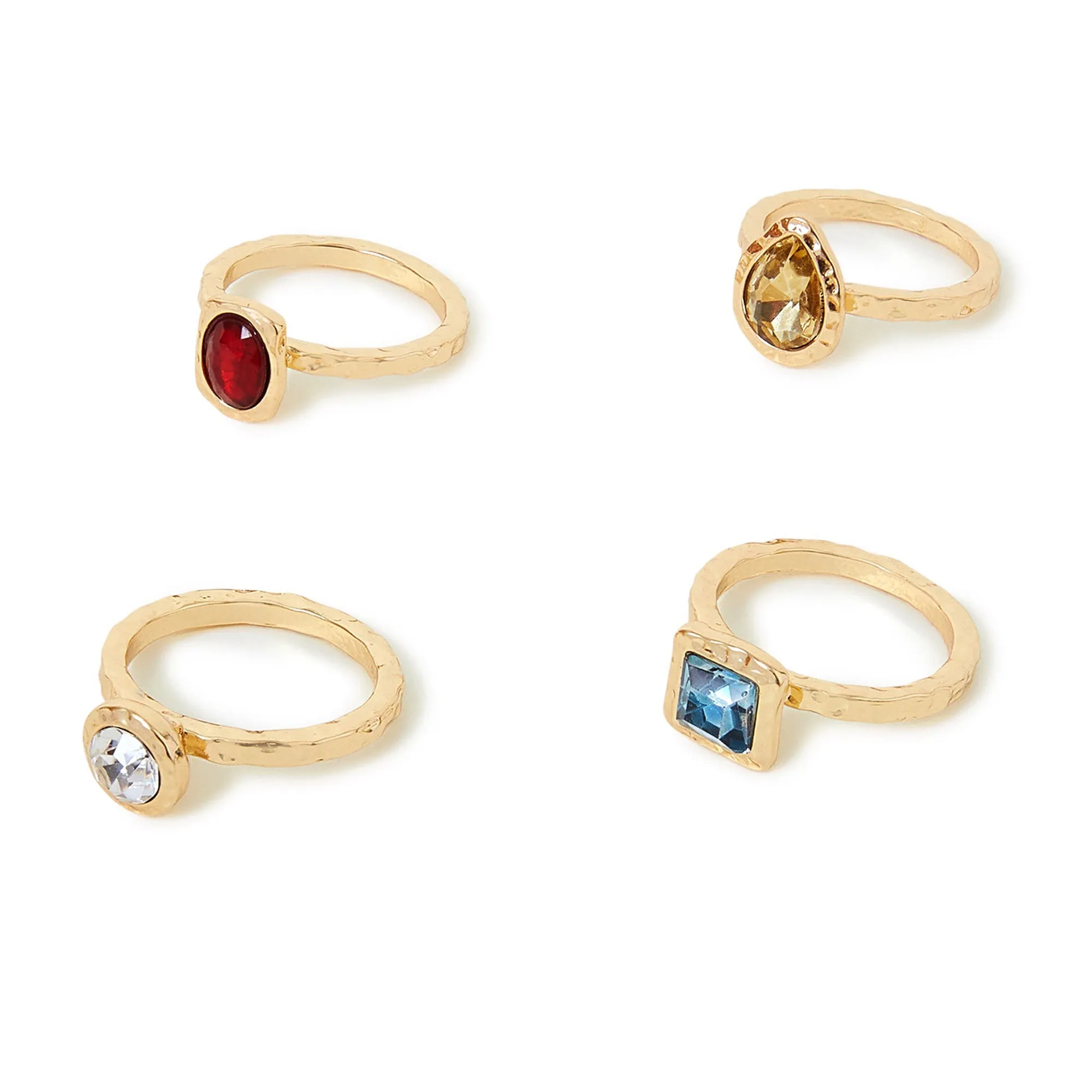 Accessorize London Women's Mixed Gem Rings 4 Pack Multi-Medium