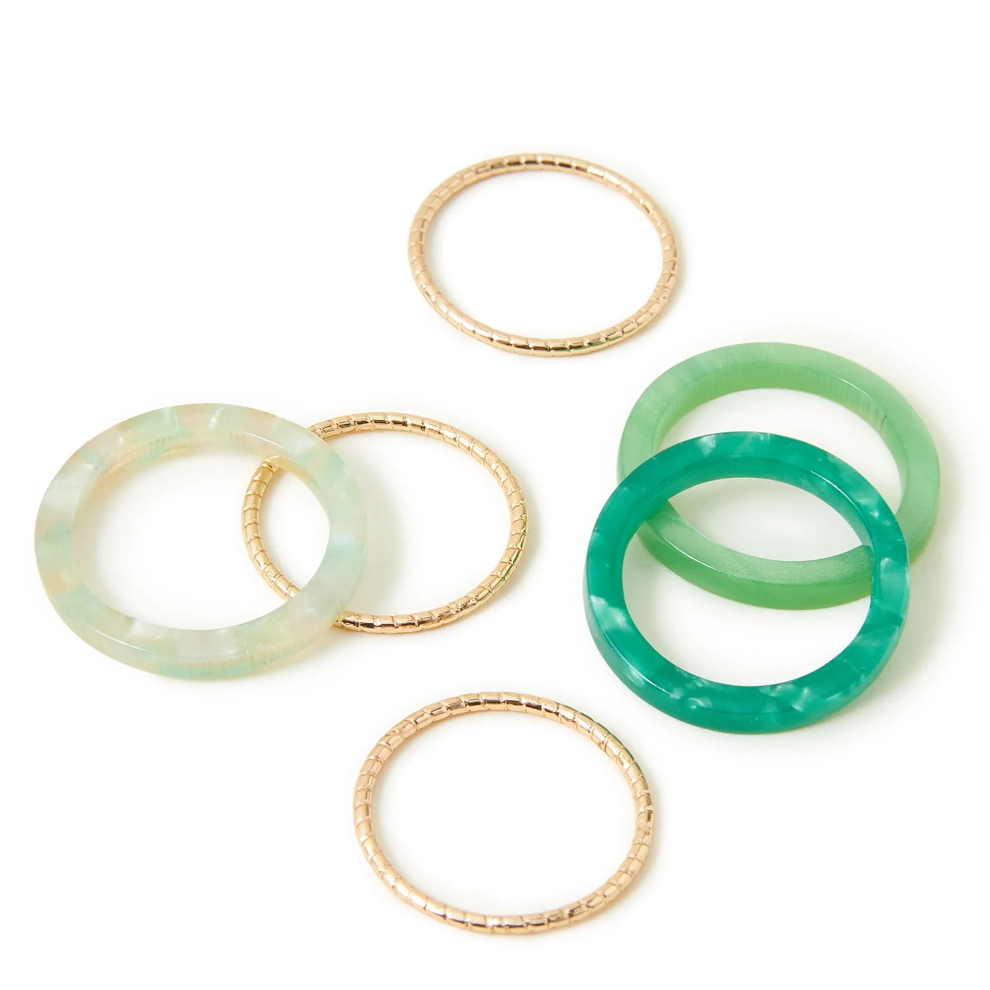 Accessorize London Women's Mixed Rings 6 Pack Green-Medium