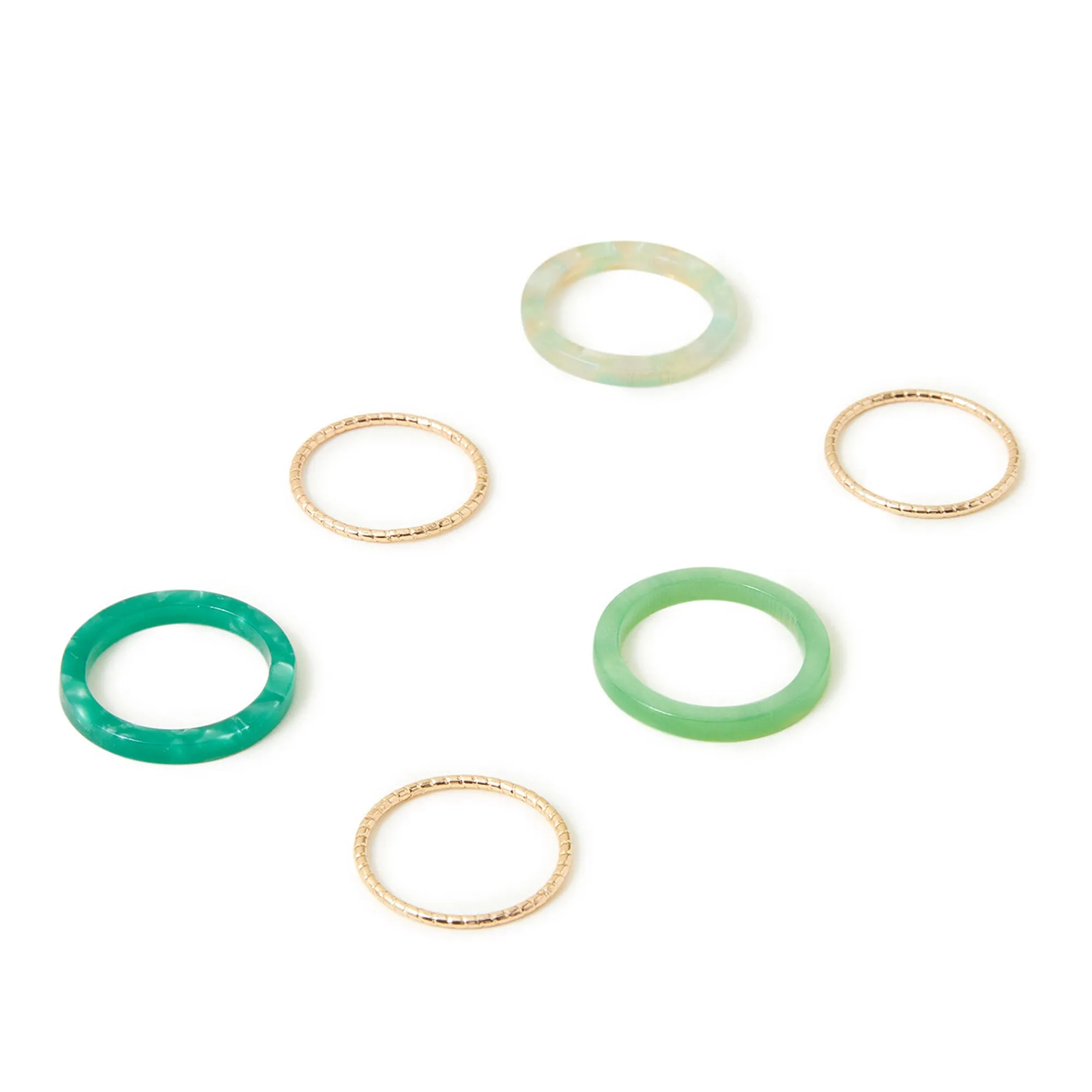 Accessorize London Women's Mixed Rings 6 Pack Green-Medium