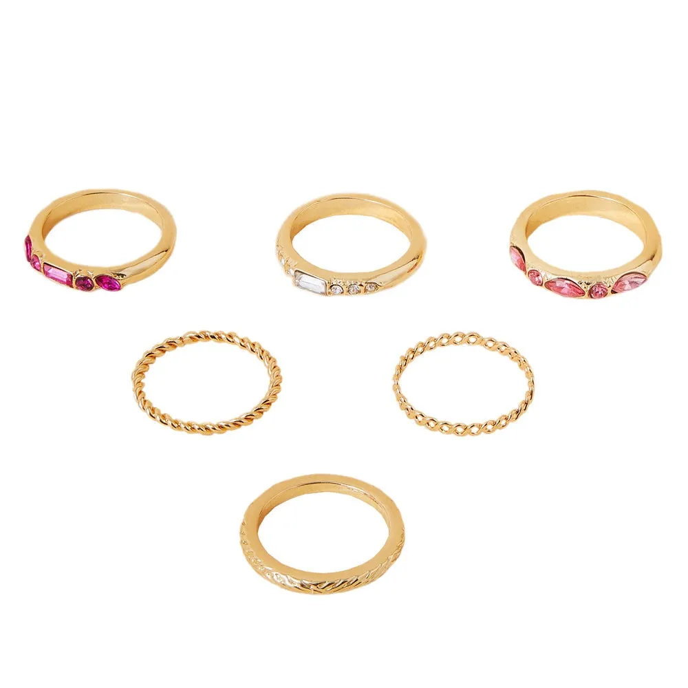 Accessorize London Women's Multi 6 Gem Stacking Ring Set-Medium