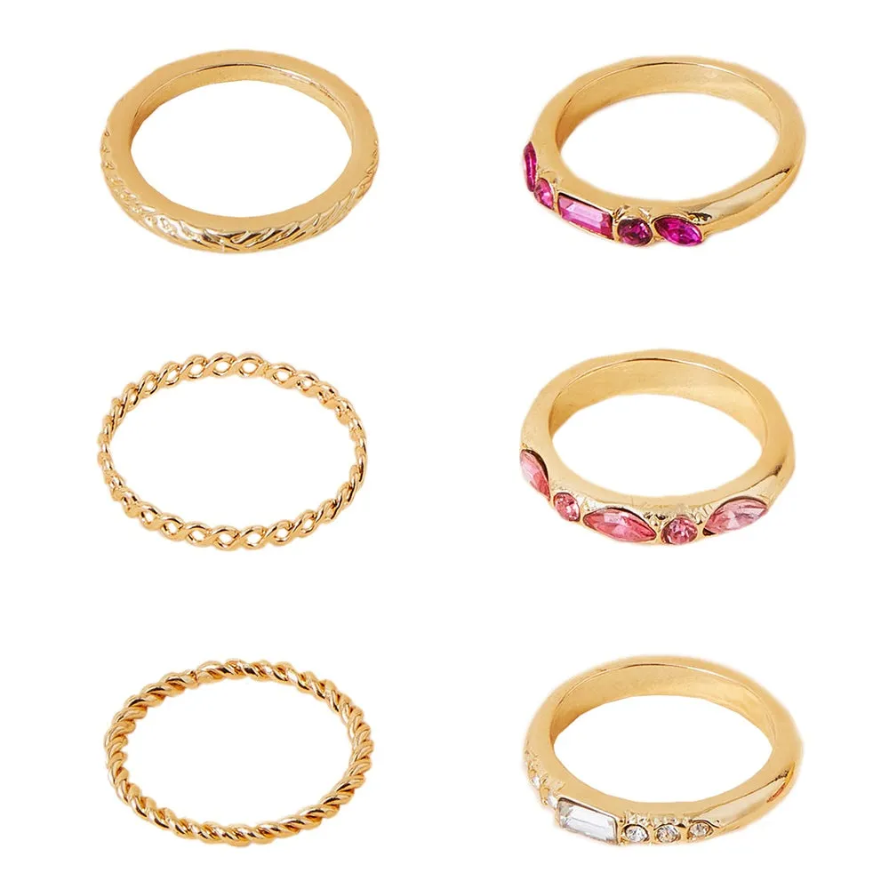 Accessorize London Women's Multi 6 Gem Stacking Ring Set-Medium