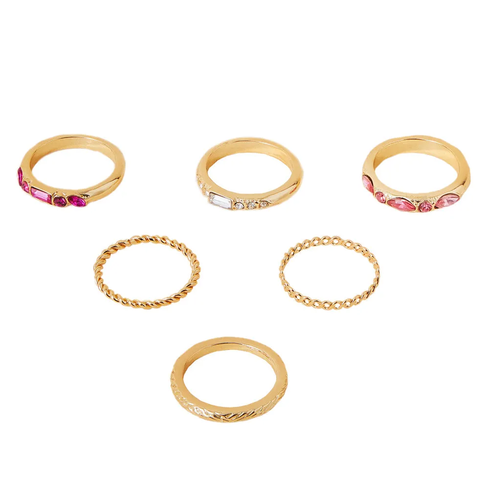 Accessorize London Women's Multi 6 Gem Stacking Ring Set-Small