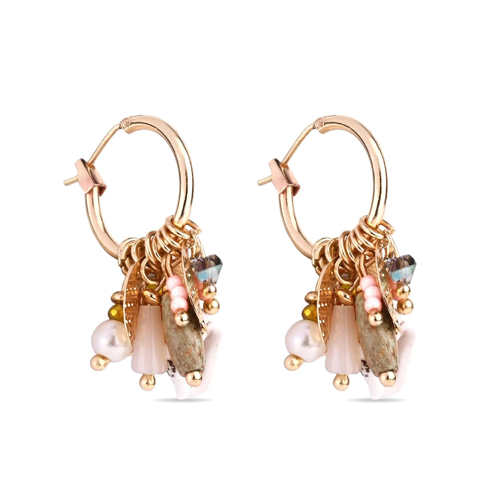 Accessorize London Women's Multi Shell Multi Beaded Hoop Earring