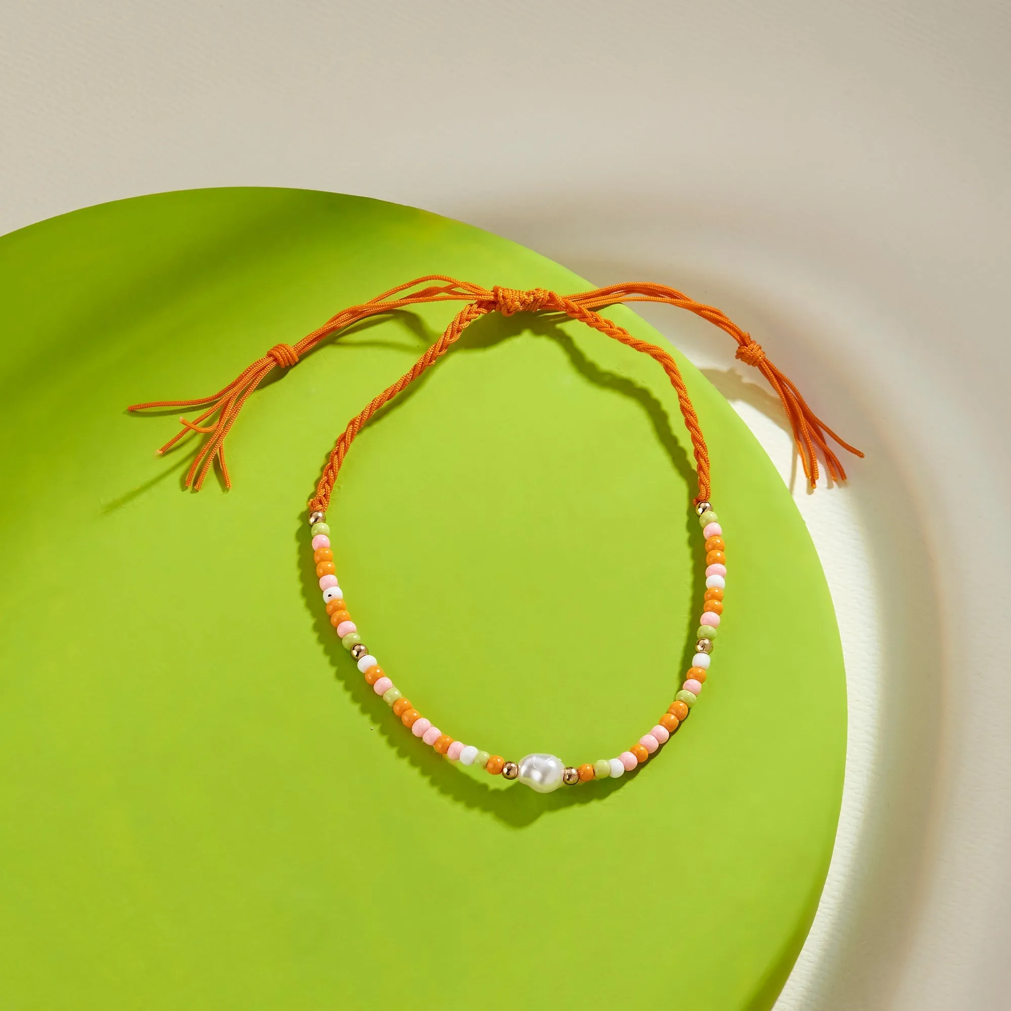 Accessorize London Women's Orange Bead And Pearl Friendship Anklet