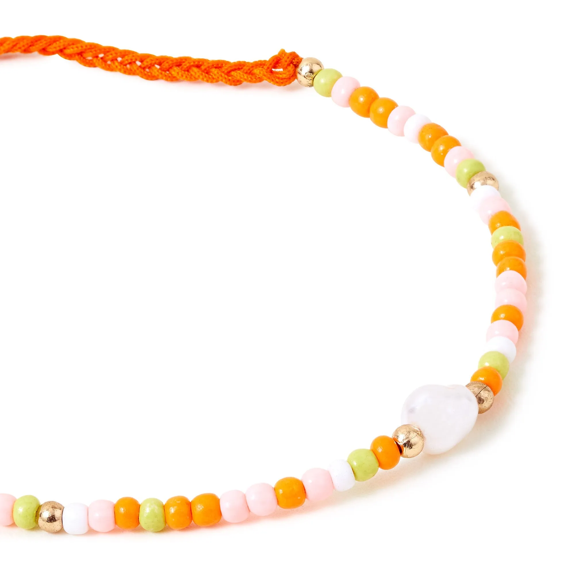 Accessorize London Women's Orange Bead And Pearl Friendship Anklet