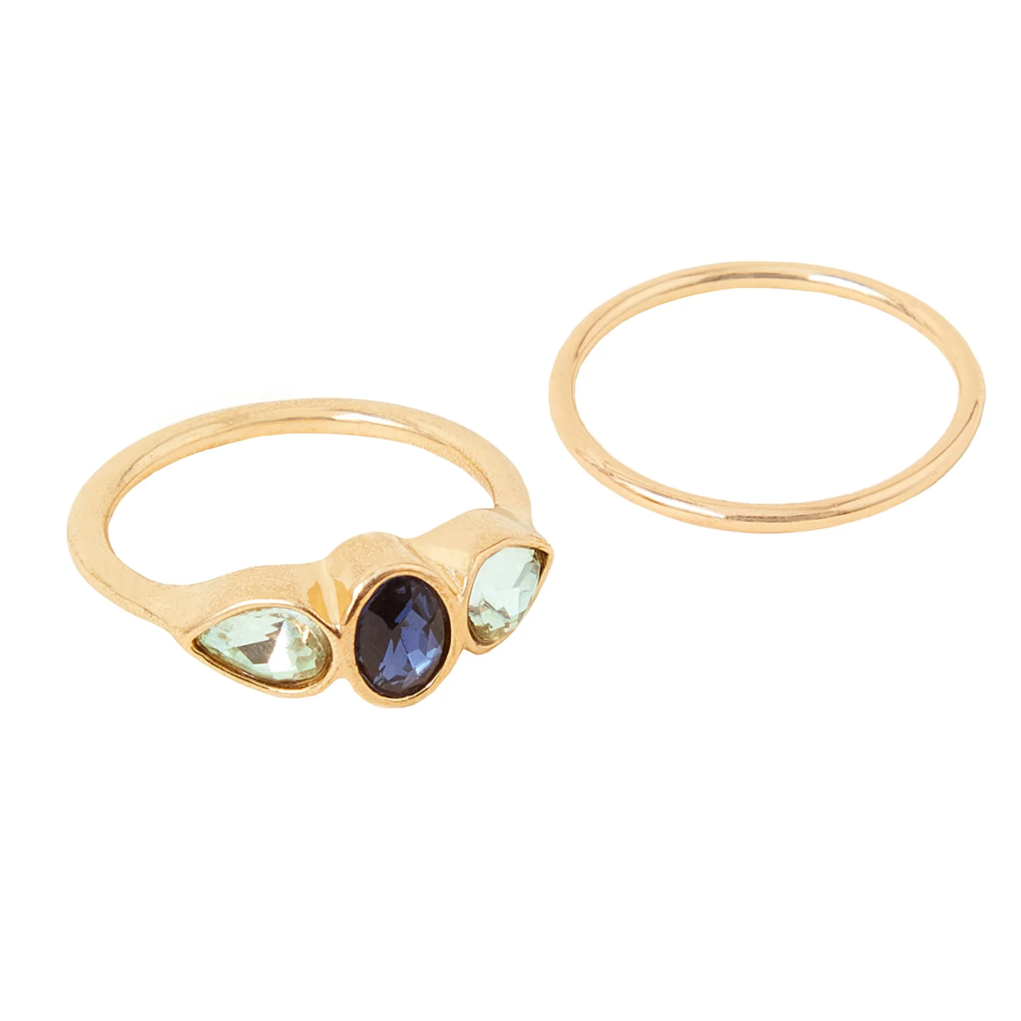 Accessorize London Women's Oval Gem Blue Stacking Rings Set Of Two-Large