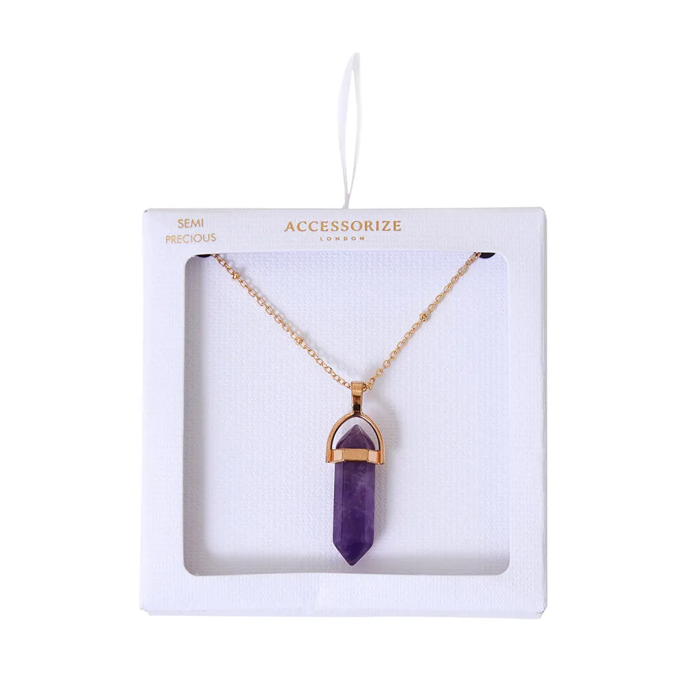 Accessorize London Women's Semi-Precious Stone Pendant Necklace Purple