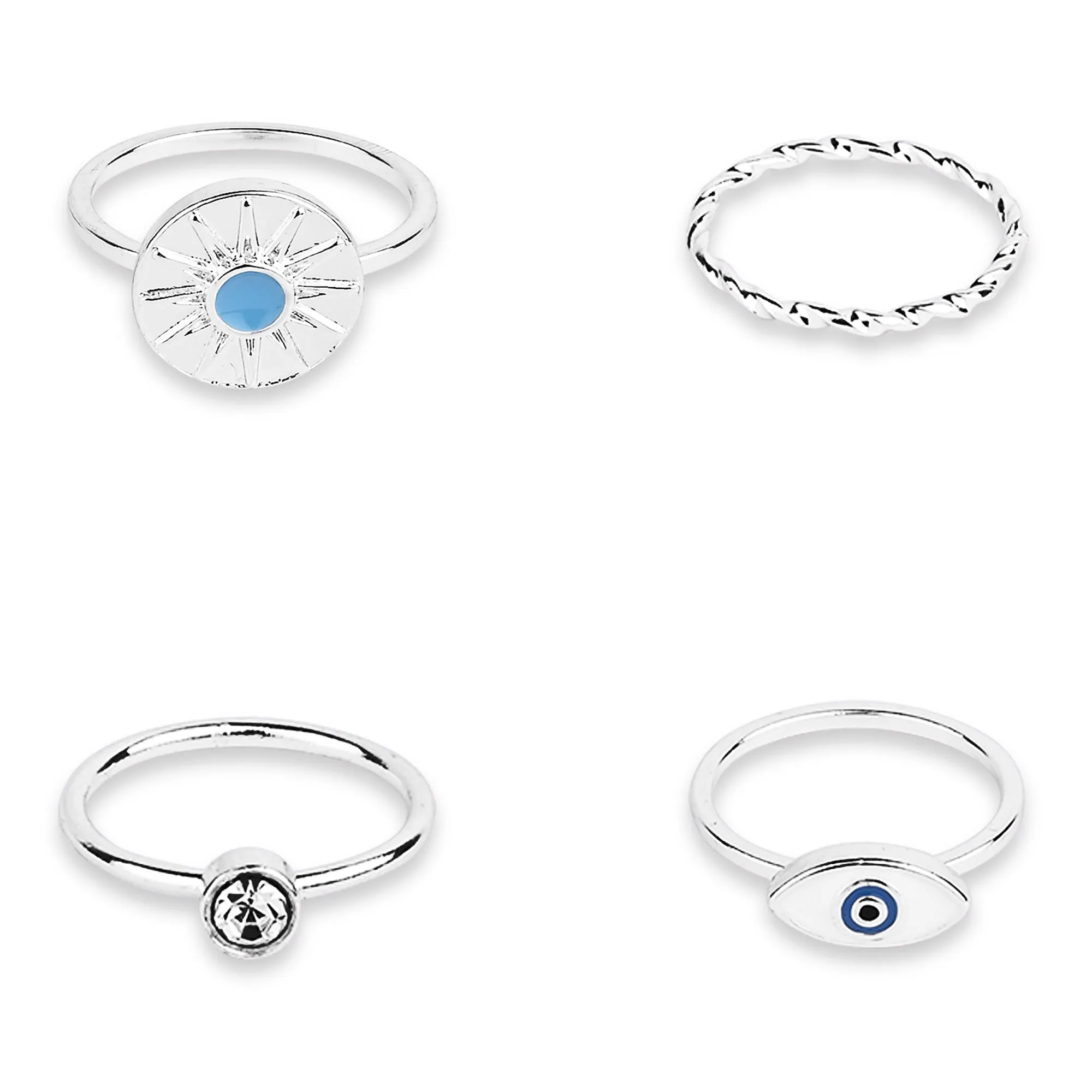 Accessorize London Women's Silver Evil Eye Ring Pack Of 4 Large