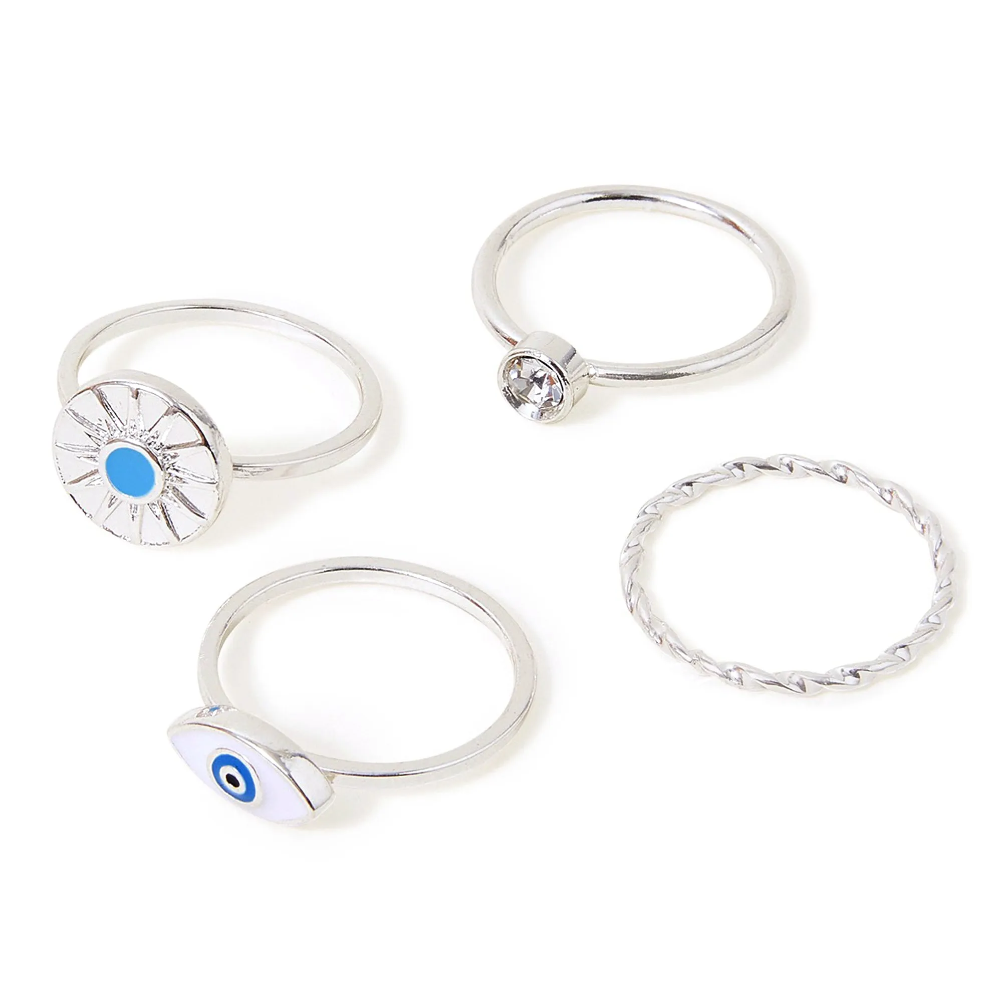 Accessorize London Women's Silver Evil Eye Ring Pack Of 4 Large