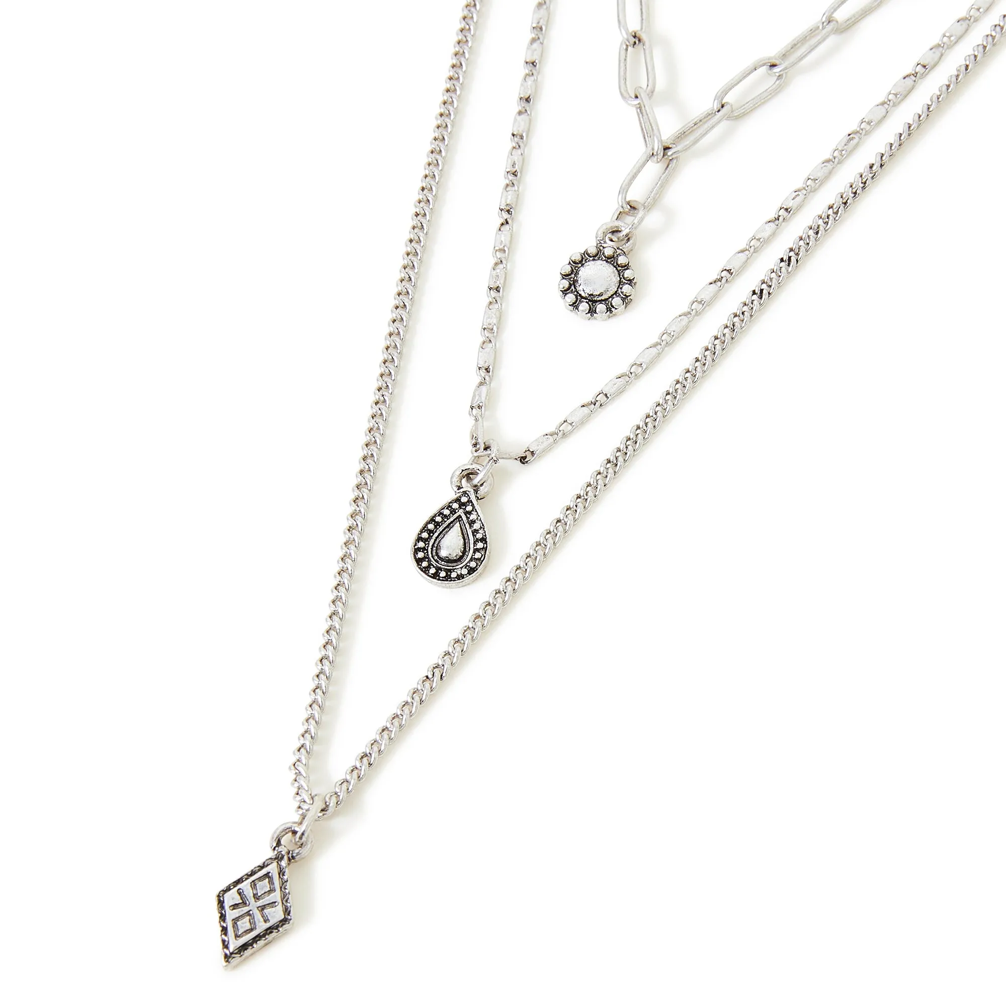 Accessorize London Women's Silver Set Of 3 Layered Charm Necklace