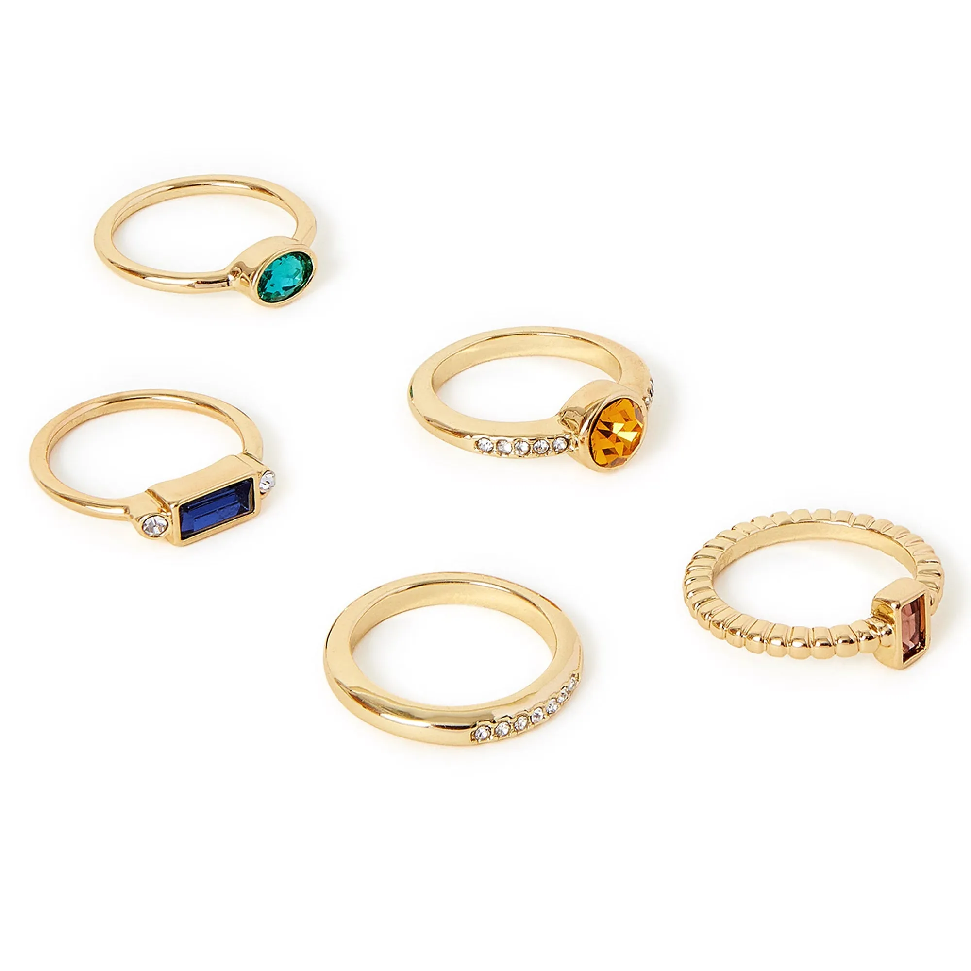 Accessorize London Women's Sparkle Gem Rings 5 Pack Multi-Small