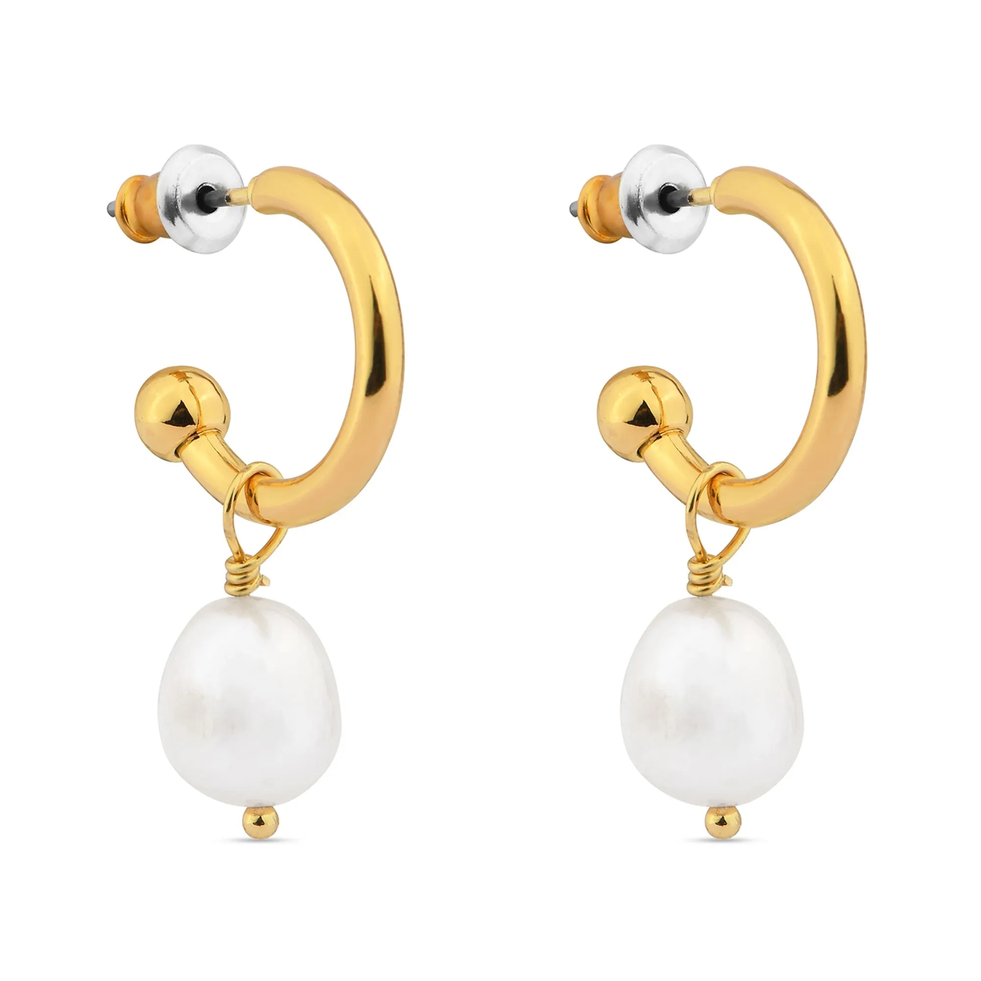 Accessorize London Women's Z Real Gold-Plated Chunky Pearl Drop Earrings