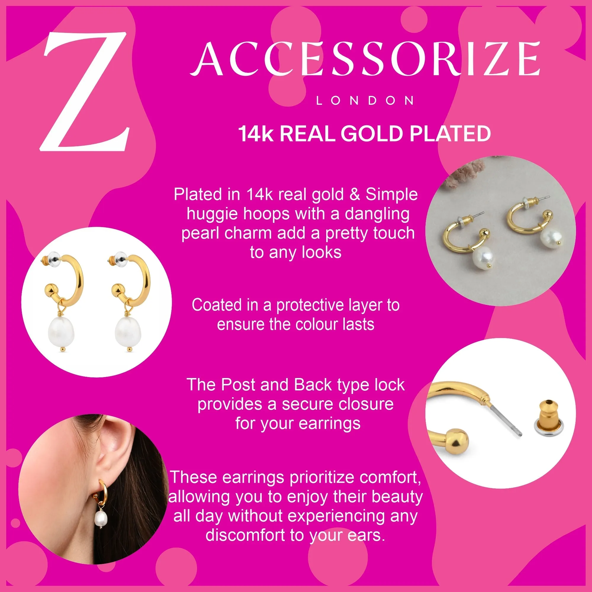 Accessorize London Women's Z Real Gold-Plated Chunky Pearl Drop Earrings