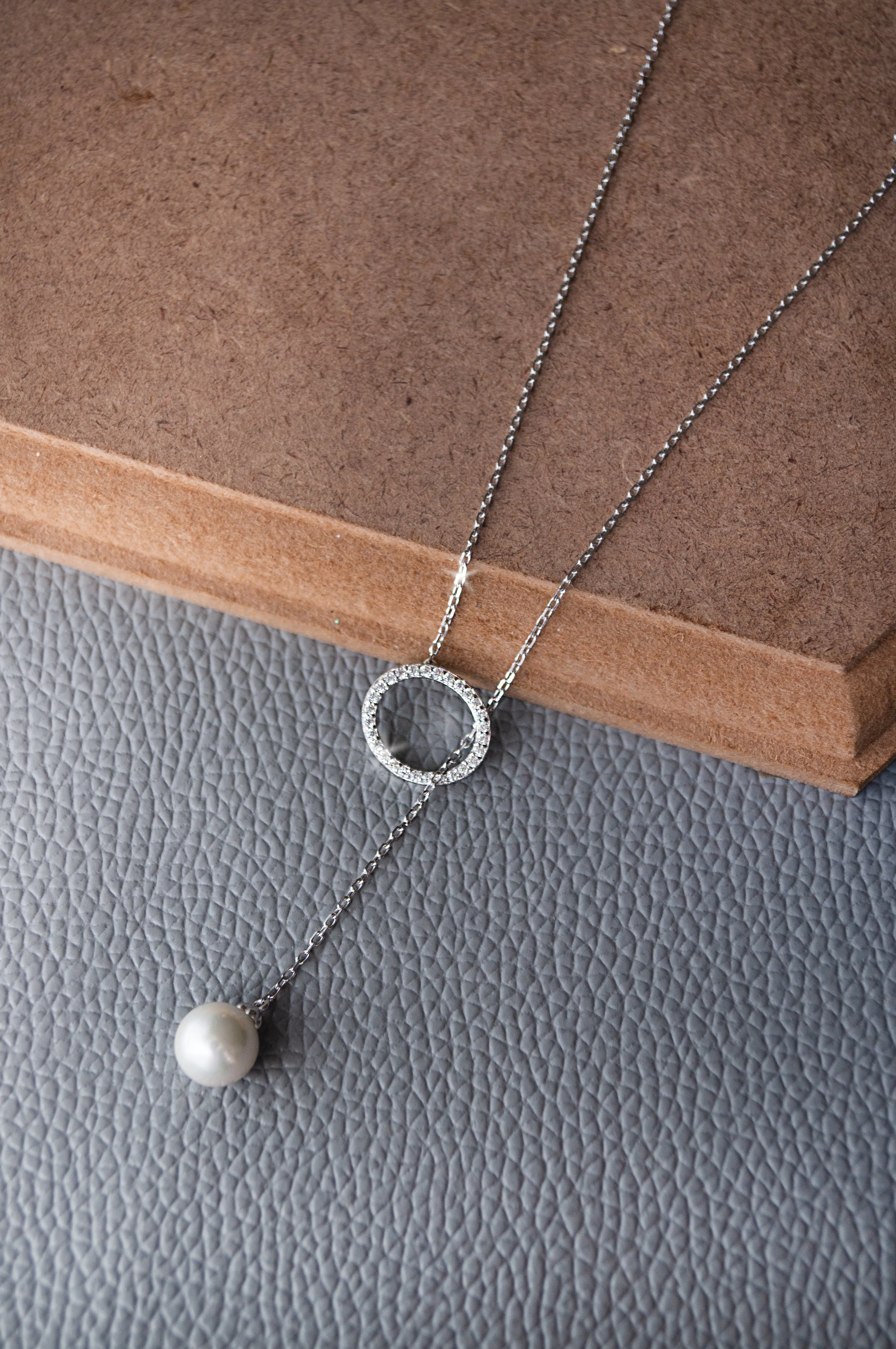 Adjustable Pearl With Circle Sterling Silver Lariat Necklace