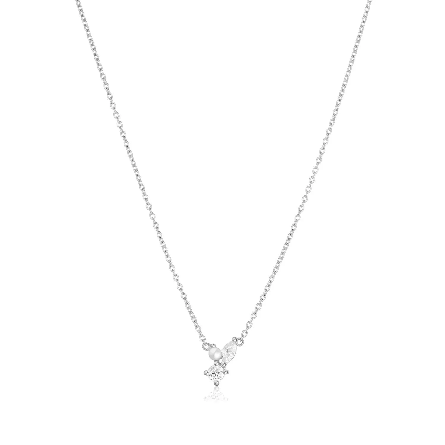 Adria Tre Piccolo Silver Necklace w. White Zirconias & Pearl