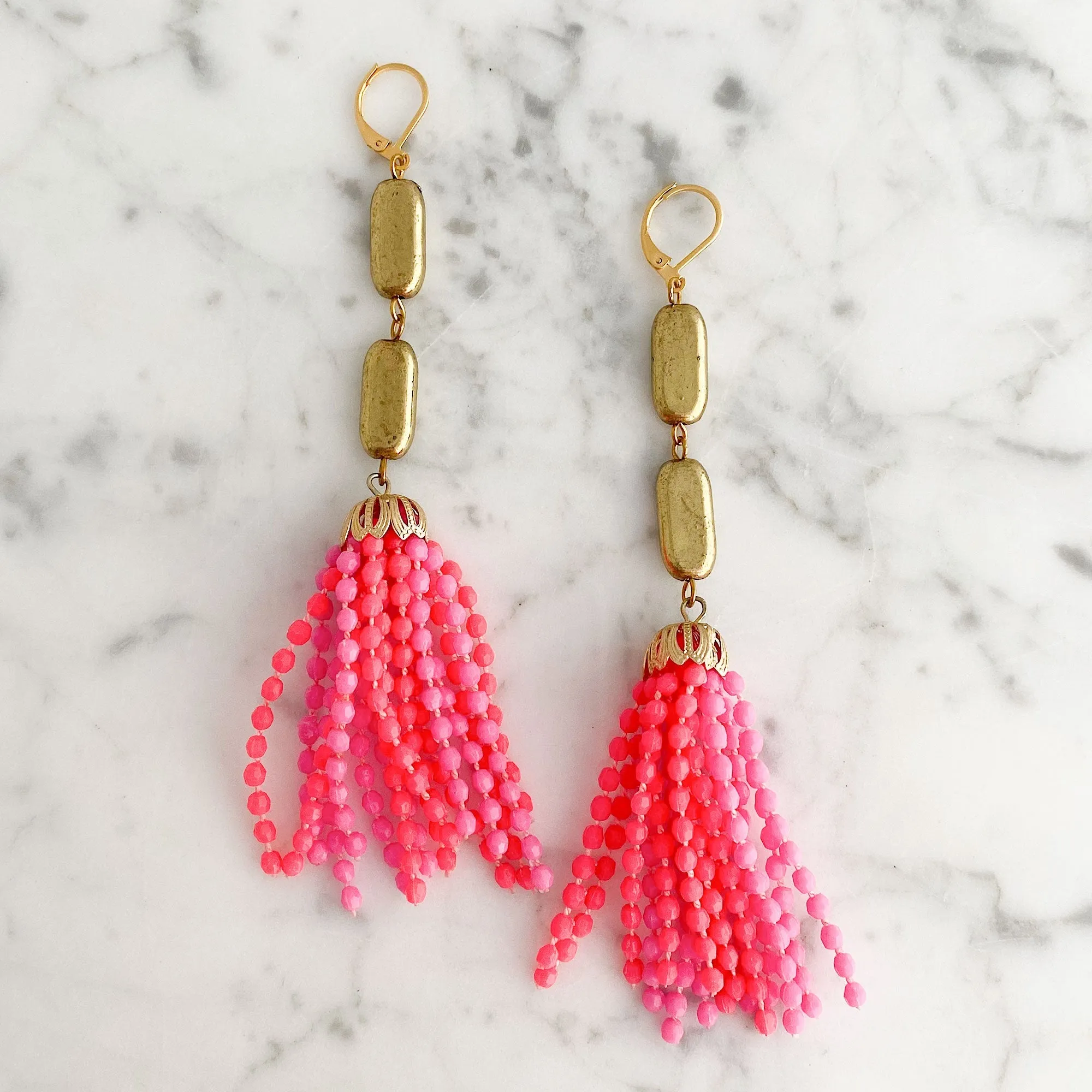 ALICE statement pink beaded tassel earrings