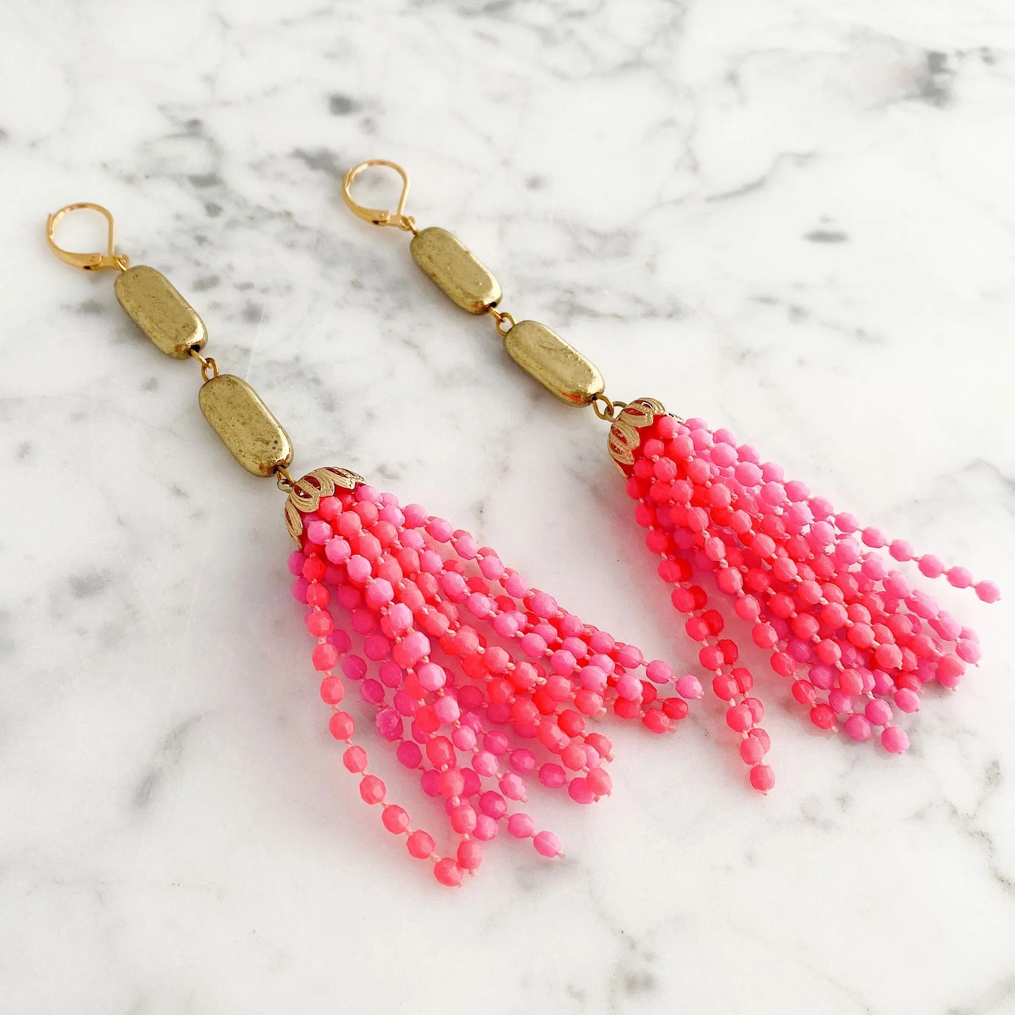 ALICE statement pink beaded tassel earrings