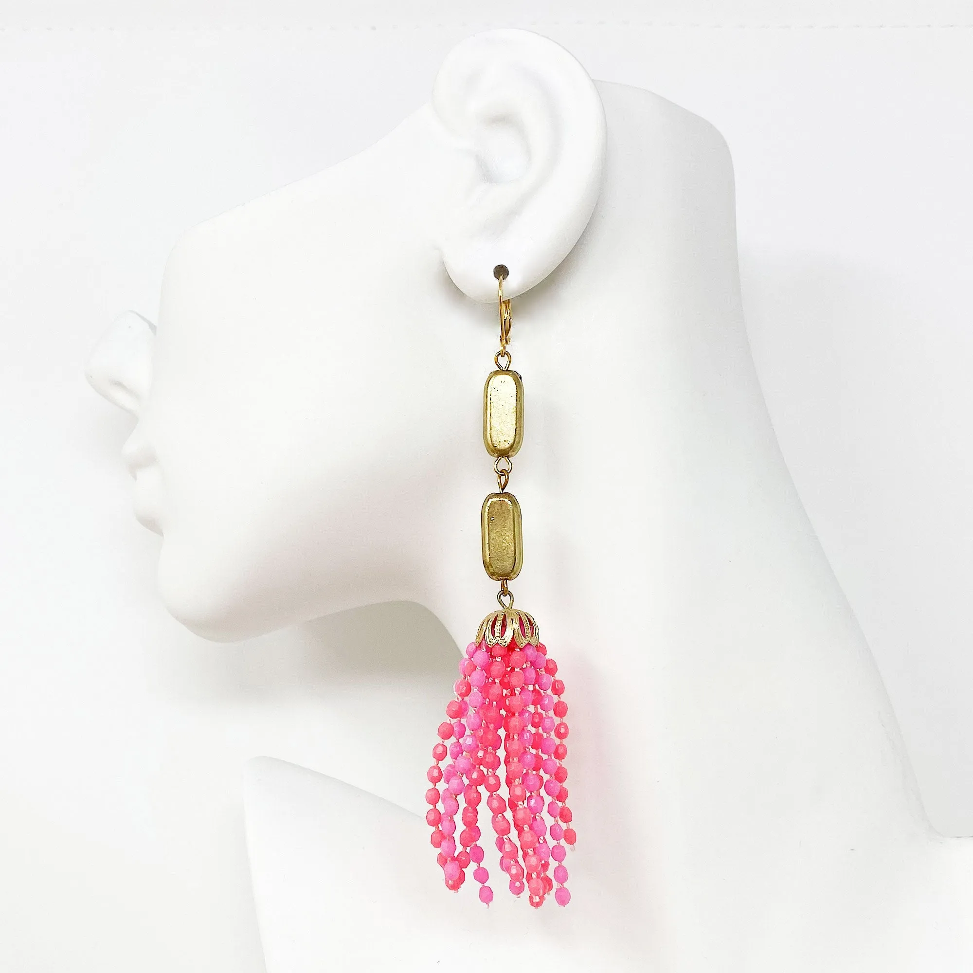 ALICE statement pink beaded tassel earrings