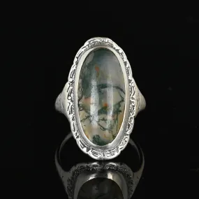 Antique Silver Picture Moss Agate Ring