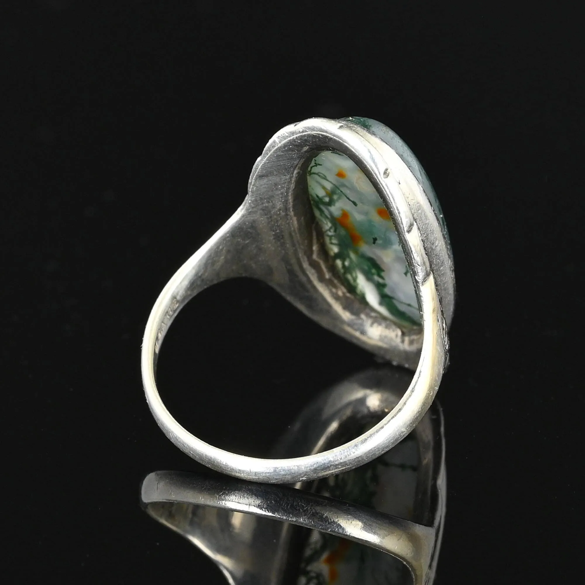 Antique Silver Picture Moss Agate Ring