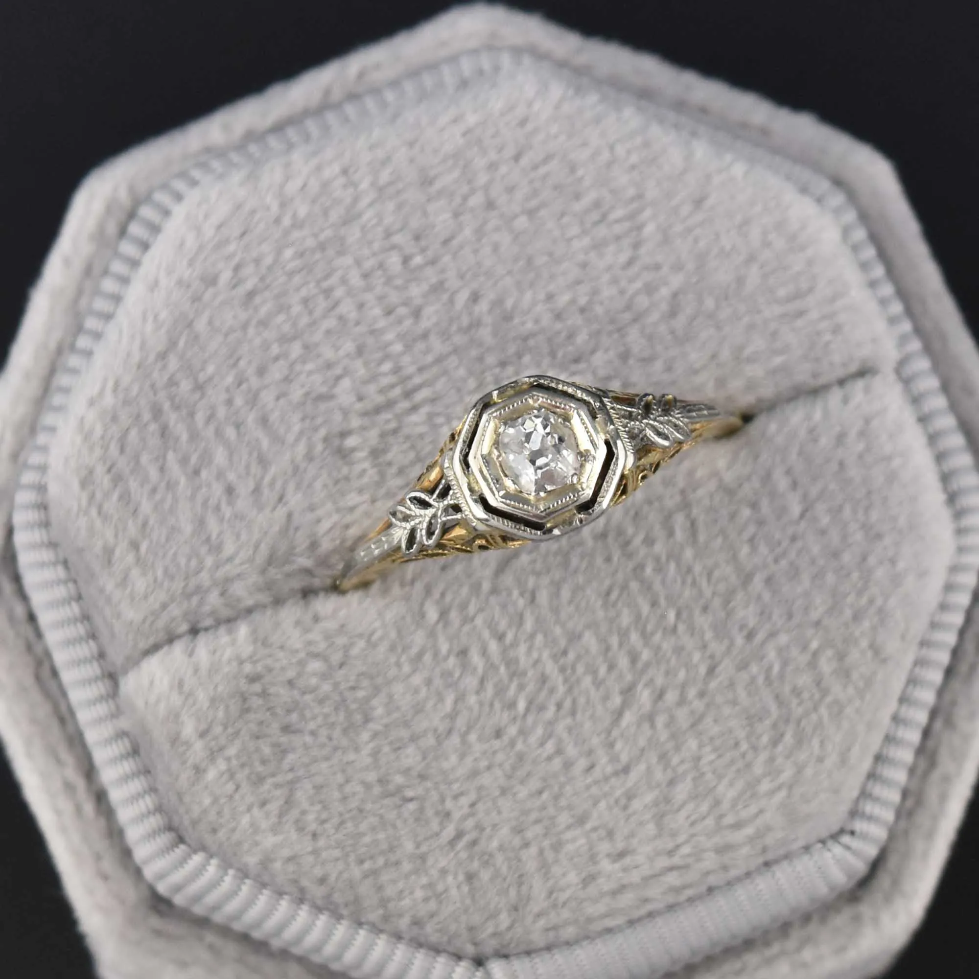 Art Deco 14K Gold Filigree .25 CTW Diamond Engagement Ring