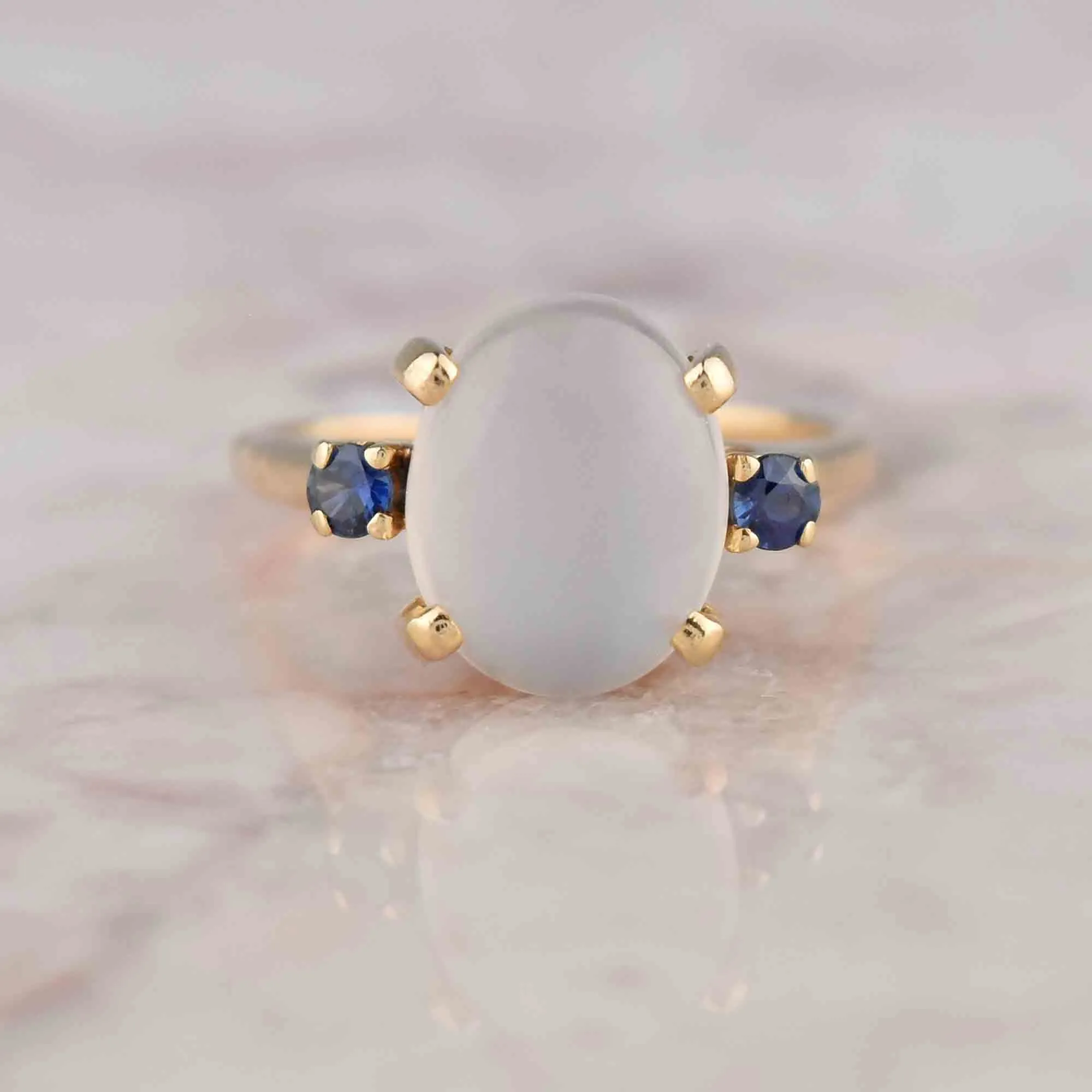 Art Deco 14K Gold Sapphire & Moonstone Ring